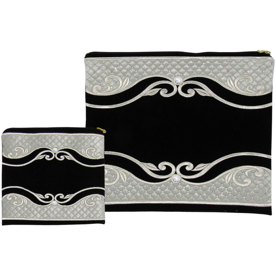 Talis & Tefilin Bag Set - Velvet - Blue & Silver Ornate Diamond Design