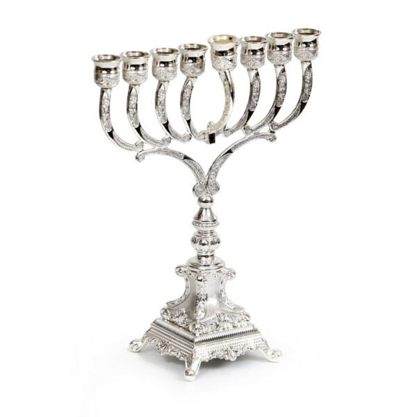 Menorah - Silver Plated with Modern Floral Design - 28cm
