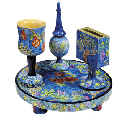 Yair Emanuel: Havdallah Set - Wood with Hand Painted Seven Species Images
