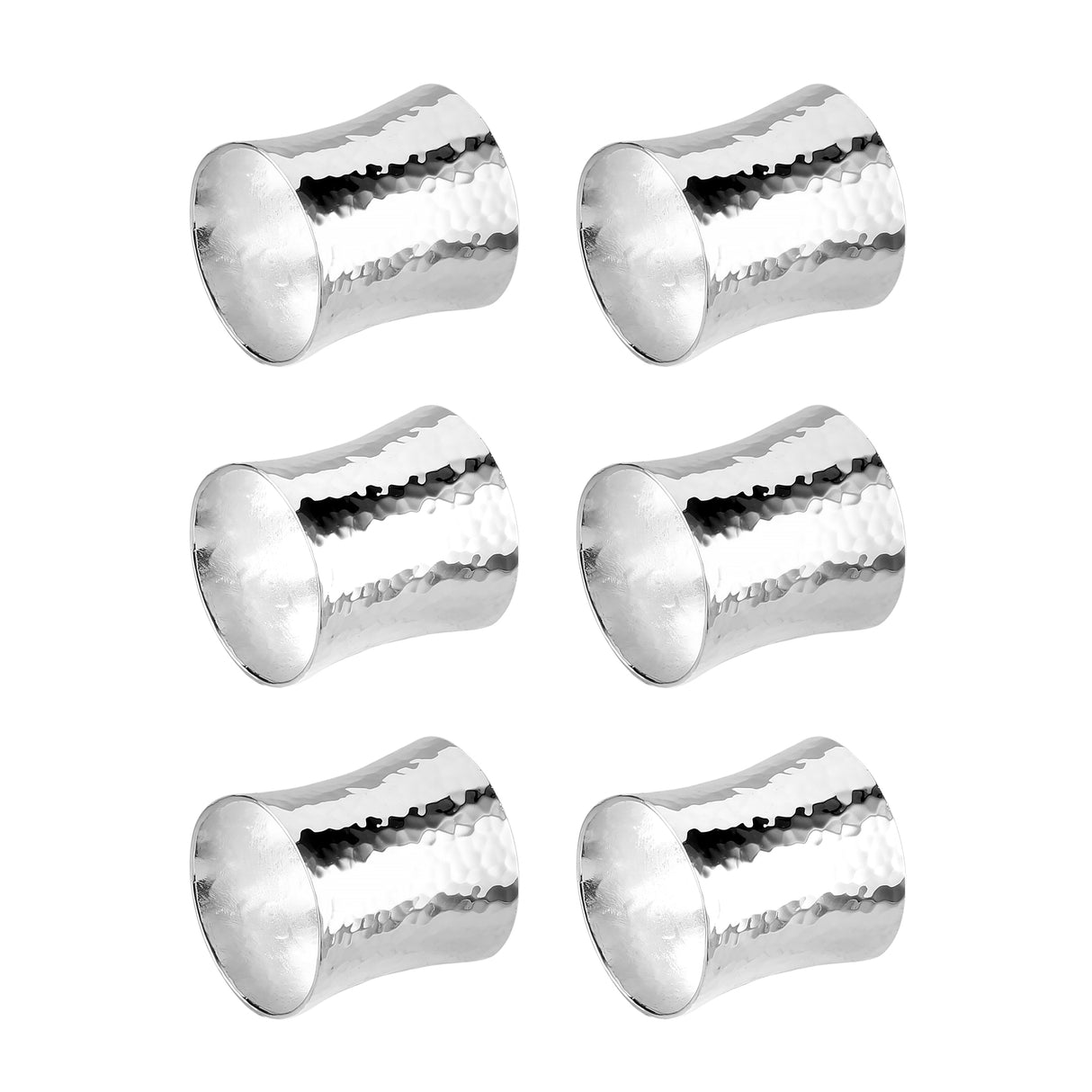 Haddad Bros: Set Of 6 Napkin Rings- Silver Dipped - Hammered Classic DesignSet Of 6 Napkin Rings- Silver Dipped - Hammered Contemporary Design