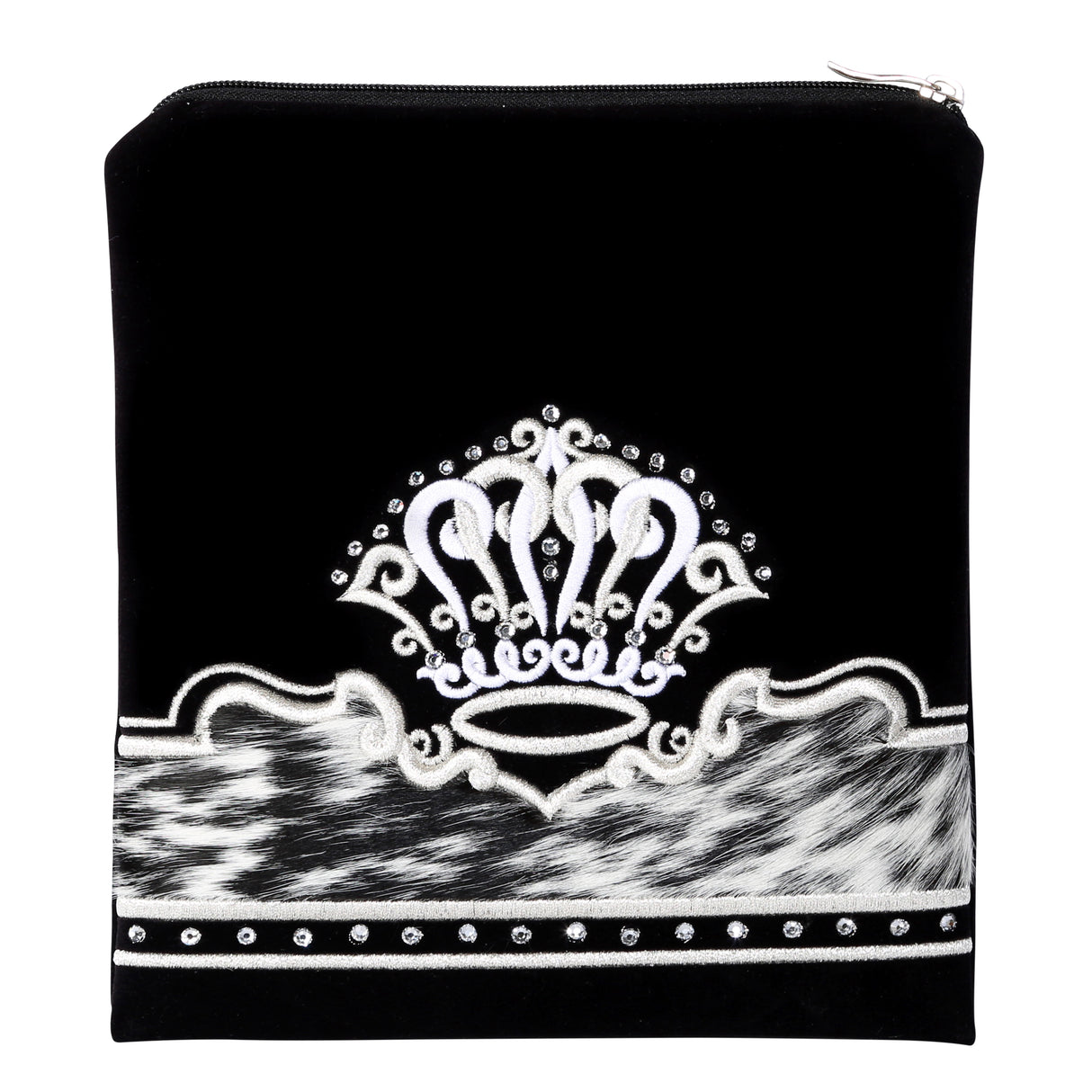 Tefilin Bag Bar Mitzva Size - Suede - Black With Crown-Fur Design