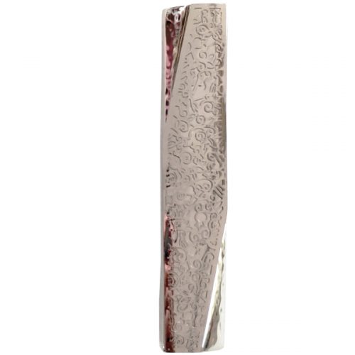 Yair Emanuel:Mezuzah Case -Hammered Metal Geometric Design with Brass Colour Pomegranate Cutout 1