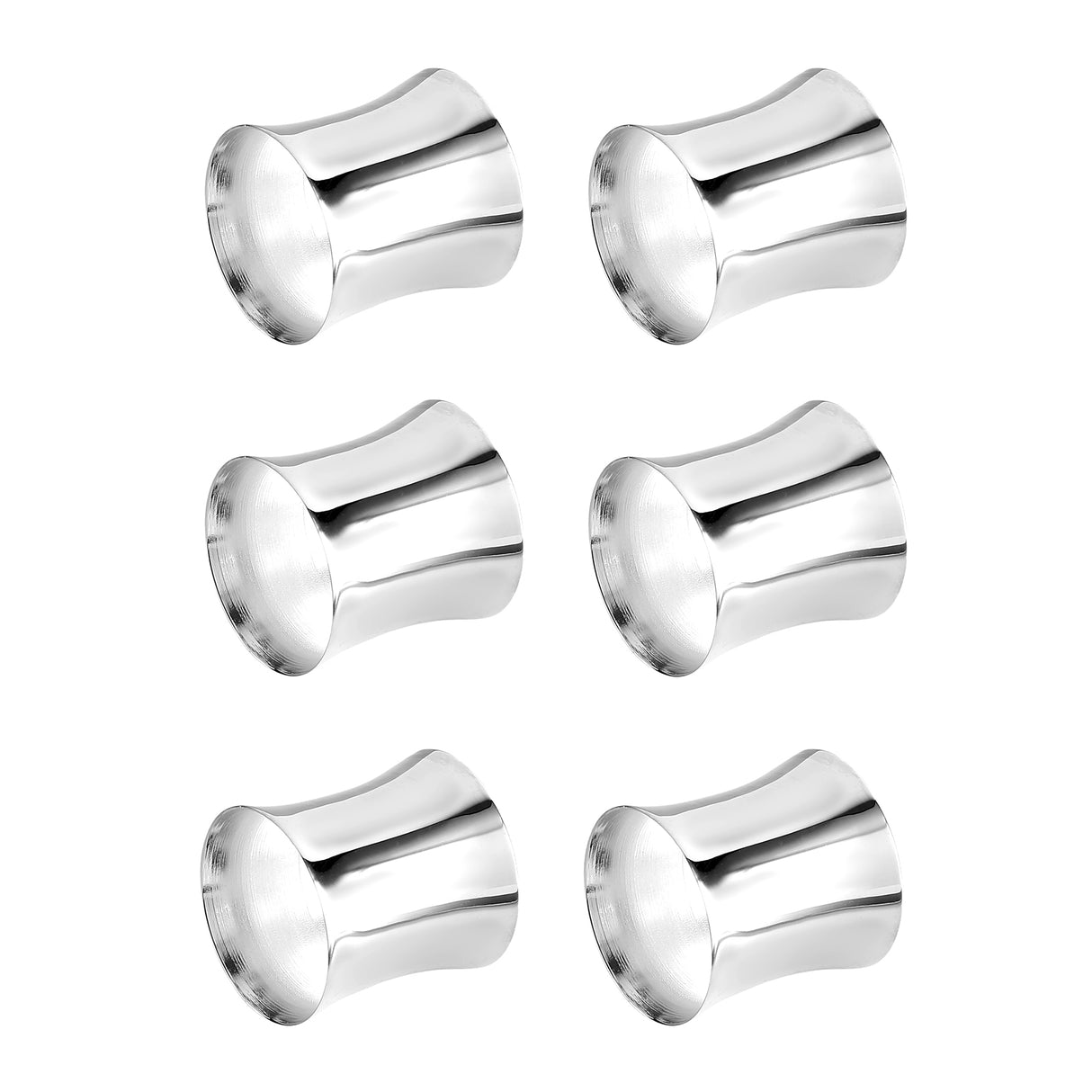 Haddad Bros: Set Of 6 Napkin Rings- Silver Dipped - Contemporary Design