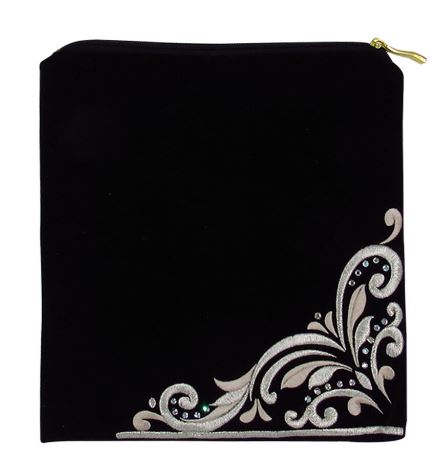 Tefilin Bag Bar Mitzva Size - Velvet With Floral Design