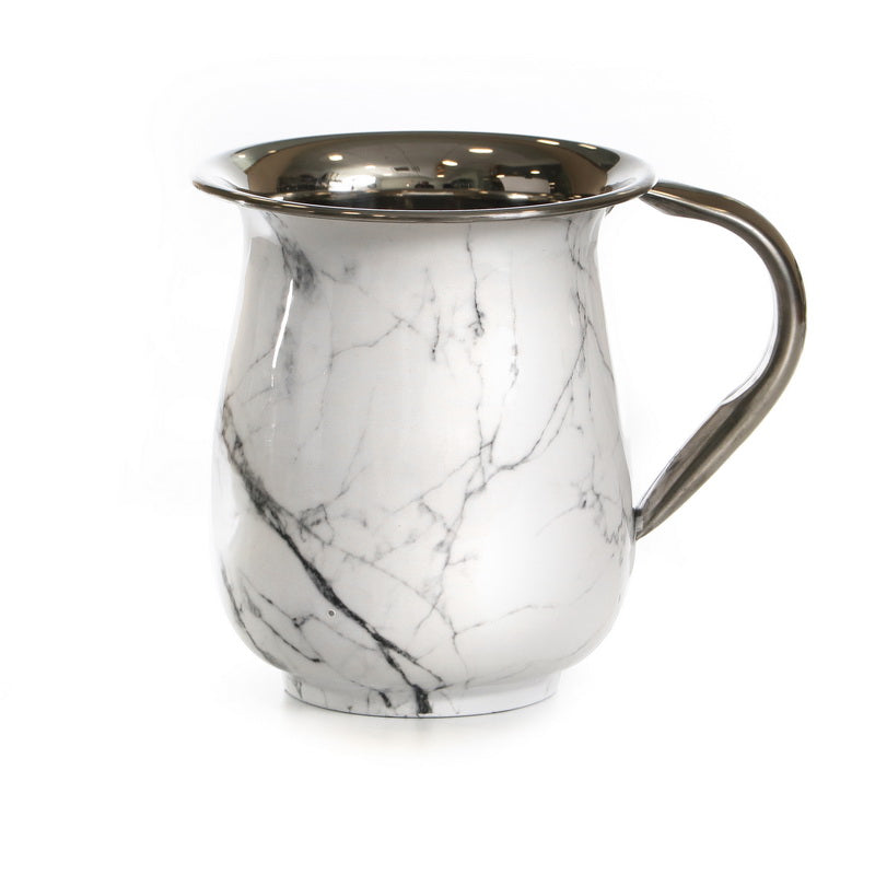 Washing Cup- Stainless Steel-White Marble Design