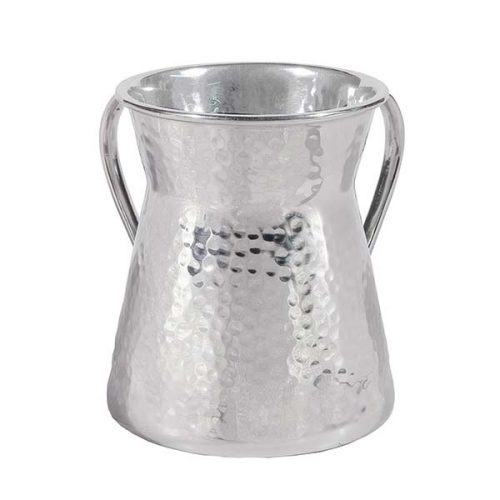 Yair Emanuel:Washing Cup -Hourglass Design- Hammered Stainless Steel-Silver Colour