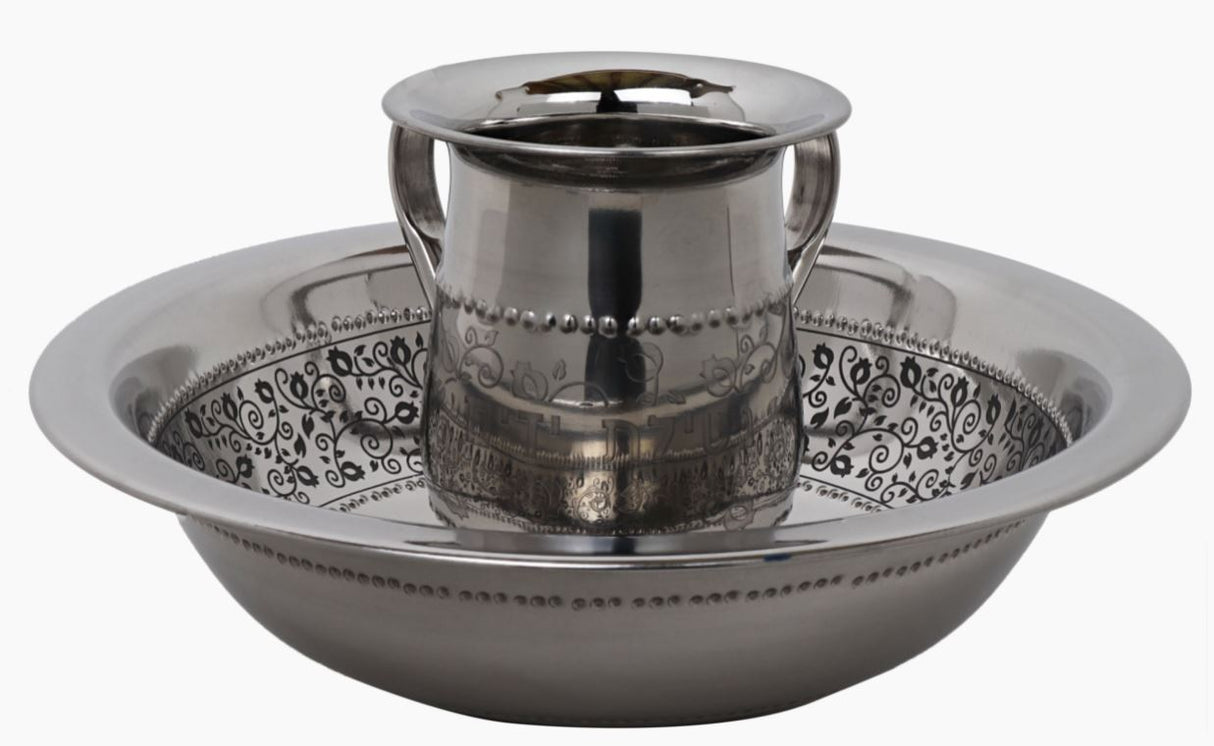 Washing Cup and Bowl Set-Beaded-Stainless Steel