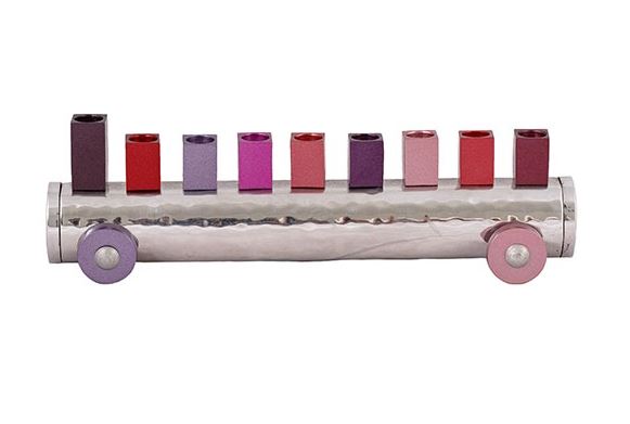 Yair Emanuel: Menorah - Children's Train - Maroon - Hammered Metal