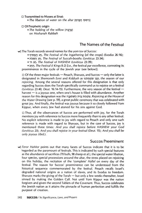 Succos: Its Significance, Laws, And Prayers