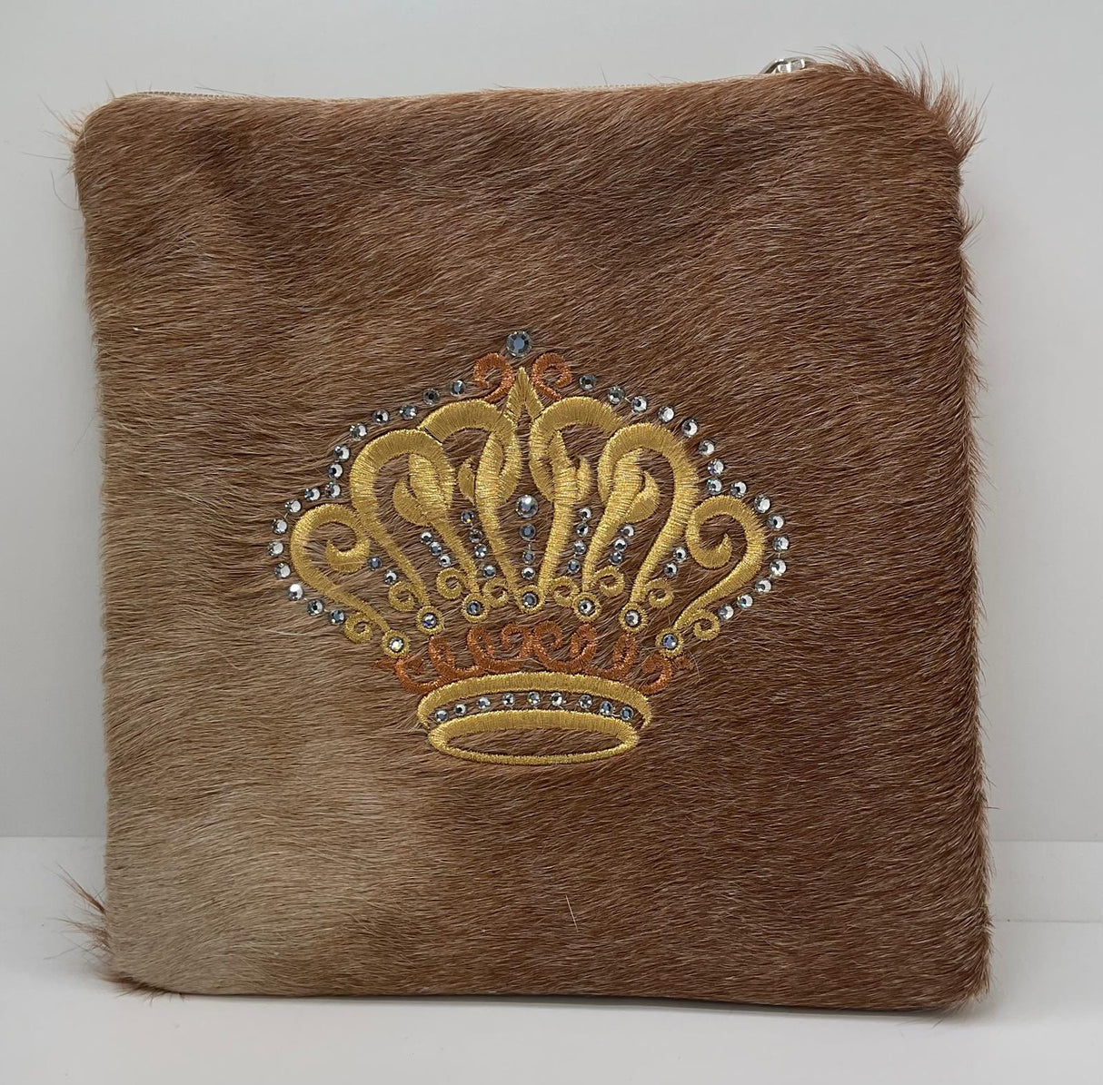 Tefilin Bag Bar Mitzva Size - Brown With Crown-Fur Design