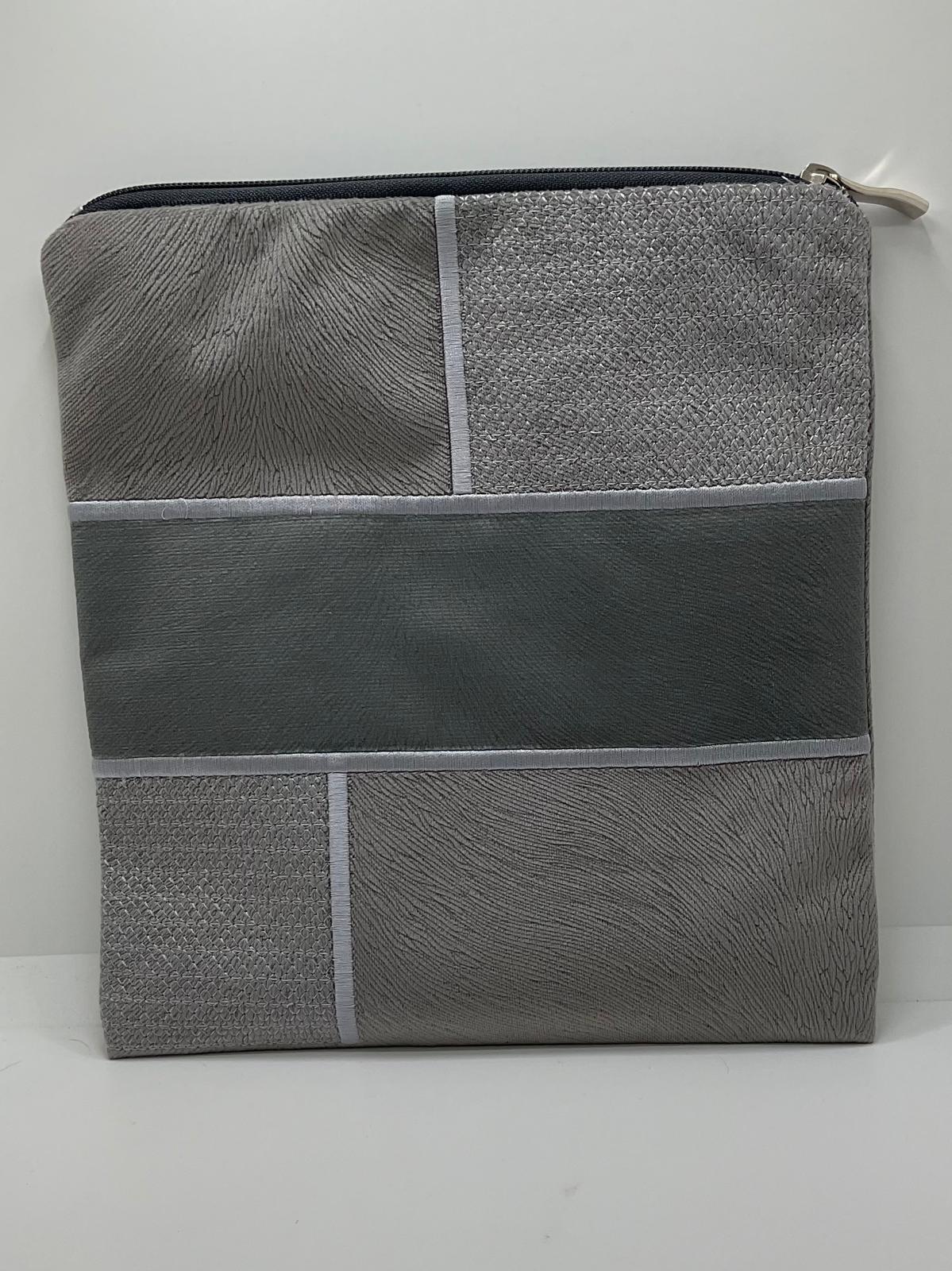 Tefilin Bag Bar Mitzvah size - Suede Look Grey and Fawn Design