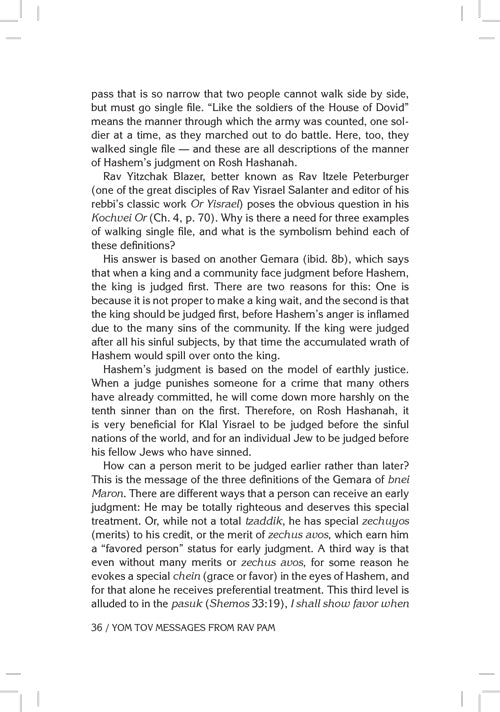 Yom Tov Messages from Rav Pam