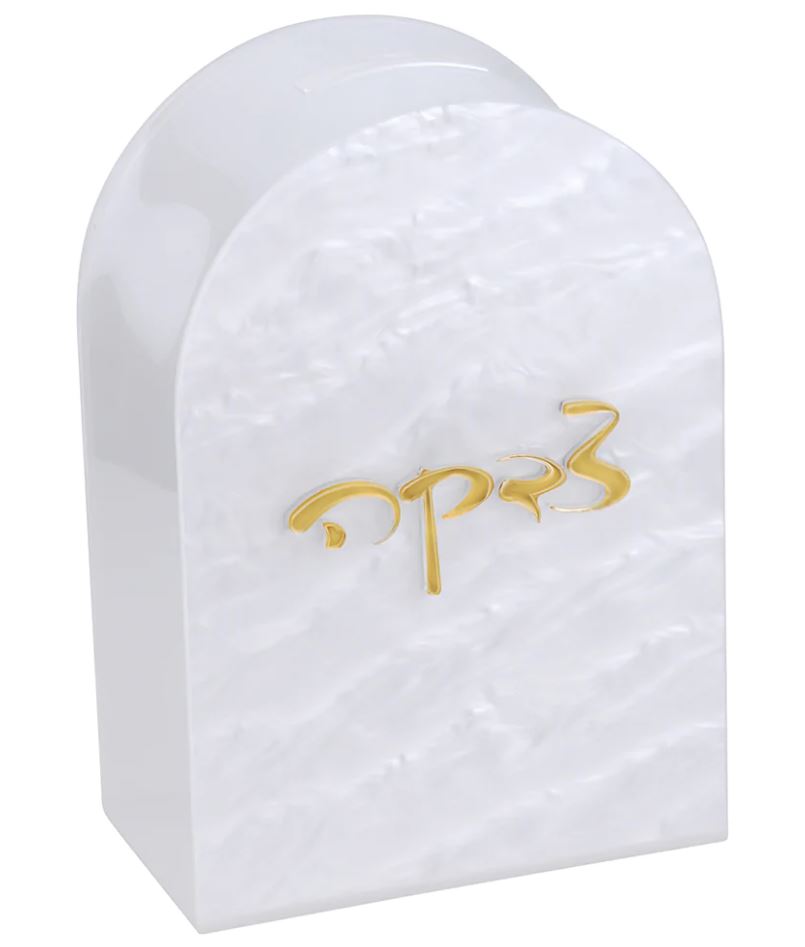 BT Shalom : Pearl Lucite Dome Tzedaka Box with Logo Shabbos Text