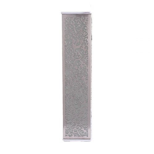 Yair Emanuel:Mezuzah Case-Wide-Metal with Silver Coloured Cutout Floral Pomegranate Design 15cm