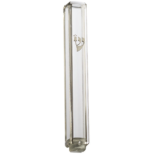 Art Judaica: Mezuzah Case -Acrylic- Silver Shin 12cm