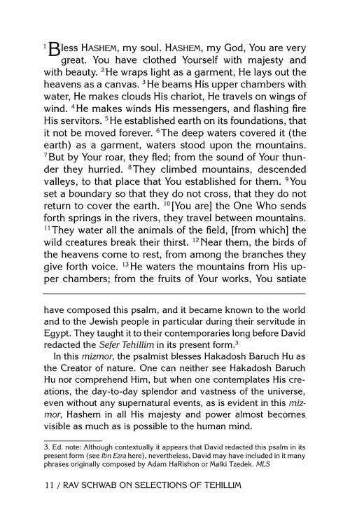 Rav Schwab on Selections of Tehillim