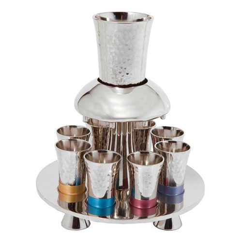 Yair Emanuel:lWine Fountain Set - Hammered Metal with Multicolour Decoration