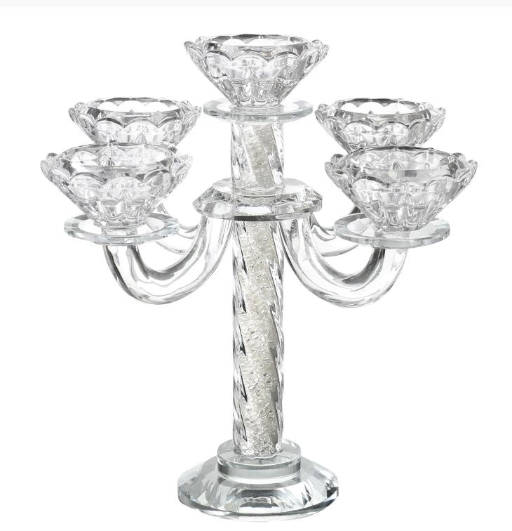 Candelabra-5 Branches -Crystal With Crushed Glass-Spiral Design 21.6cmm
