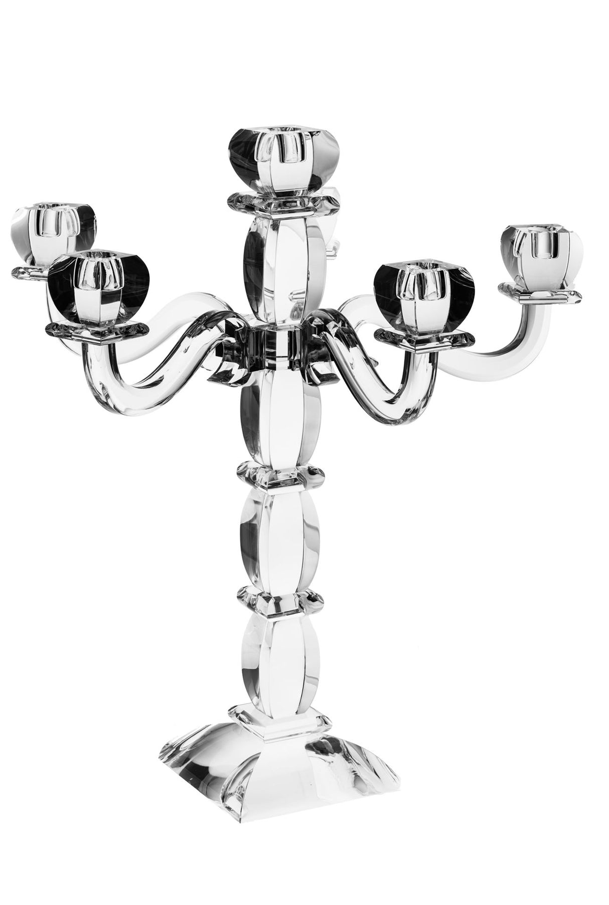 Candelabra -6 Branches-Ornate- Clear Crystal With Silver Decoration
