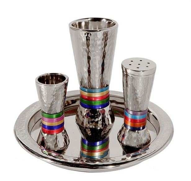 Yair Emanuel:Havdallah Set - Hammered Metal-Multicolored Rings