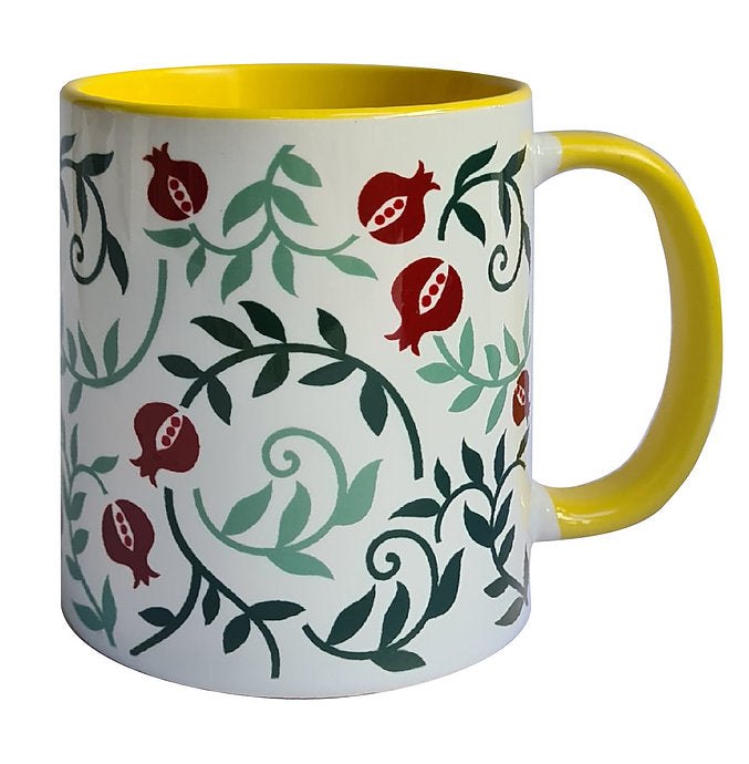 Dorit Judaica:Ceramic Decorative Mug-Pomegranate Pattern with Yellow Decoration