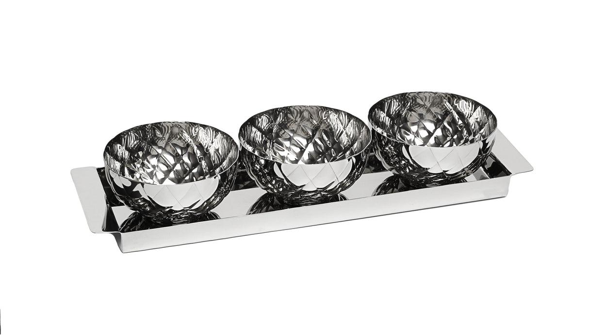 3 Bowl Dip Dish-Stainless Steel- Pineapple Design