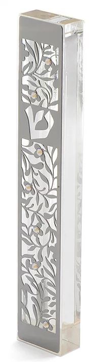 Dorit Judaica:Mezuzah Case-Acrylic and Steel-Leaf Cutout Design 15cm
