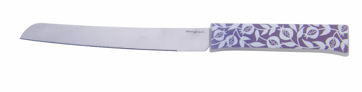 Dorit Judaica: Challah Knife - Pomegranate Pattern-Plexiglass Handle