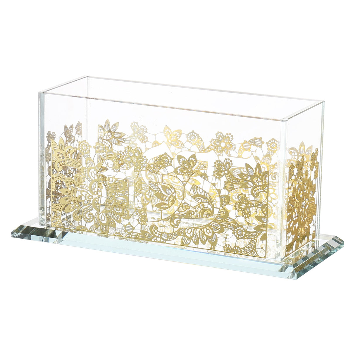 Matzah Holder-Crystal-Gold Floral Design-25.5x14x11.5cm