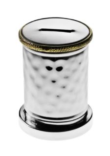 Tzedakah Box -Embossed Stainless Steel with Gold Rim