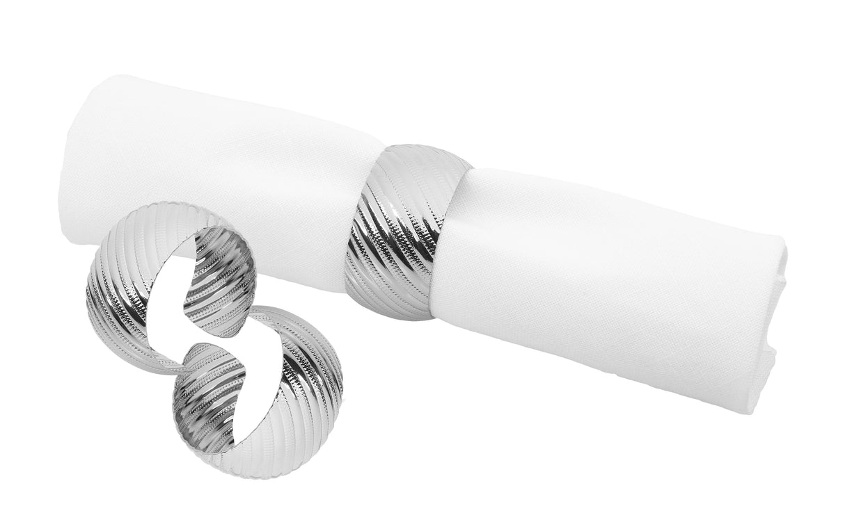 Set of 6 Napkin Rings-Stainless Steel -Beaded-Silver Colour