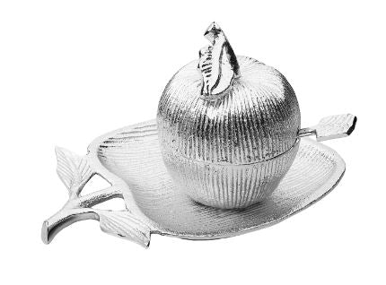 Silver Apple Shaped Dish and Honey Jar