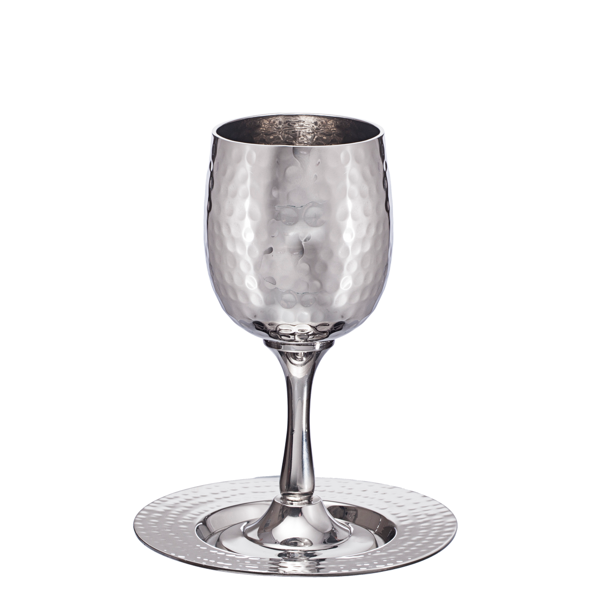 Kiddush Cup With Plate -Silver Plated Hammered Metal