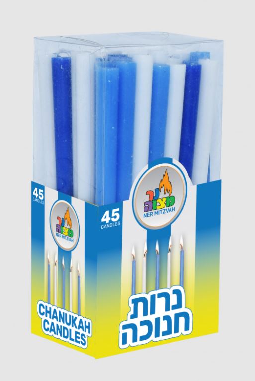 Ner Mitzvah Long Chanukah Candles Blue & White 45pk