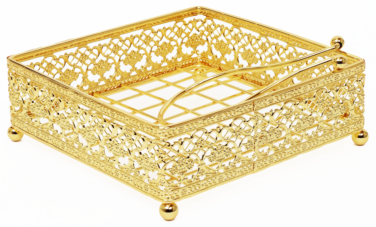 Napkin Holder Flat Gold Plated With Weighted Arm Wire style