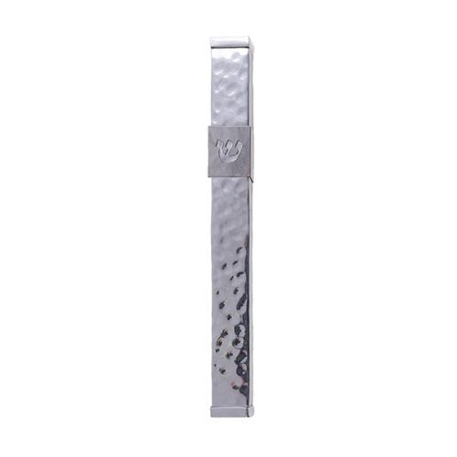Yair Emanuel:Mezuzah Case-Highlighted "Shin"-Hammered Stainless Steel - 12cm