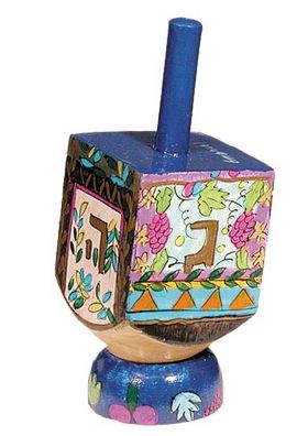 Yair Emanuel:Dreidel with Stand -Wood-Flowery Images- Small
