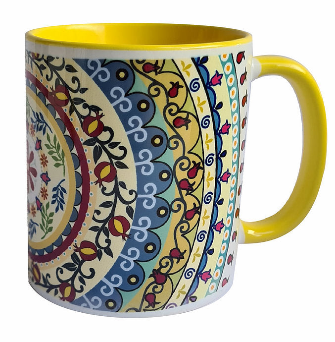 Dorit Judaica:Ceramic Decorative Mug-Mandala Pattern with Yellow Decoration