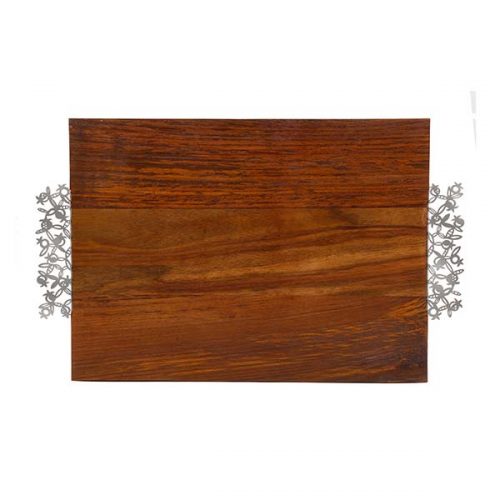 Yair Emanuel: Challah Board -Wood with Laser Cut Handles with Ornate Pomegranate Decoration