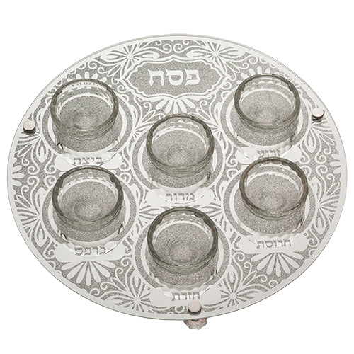 Art Judaica: Seder Plate - Ornamental Design-Glass