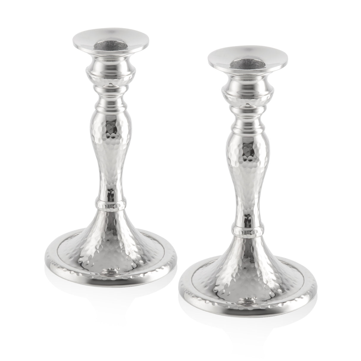 Candlesticks - Hammered Nickel -Silver Colour 16.5cm