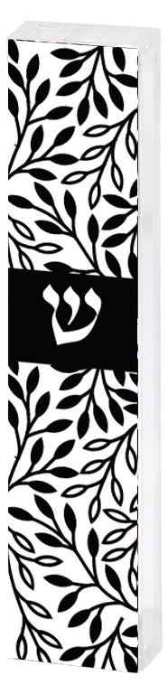 Dorit Judaica: Painted Acrylic Mezuzah Case With White Flower design - 12cm