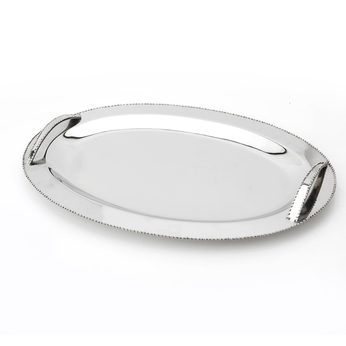 Oval Tray-Stainless Steel With Beaded Border-30.5 x 45.7cm