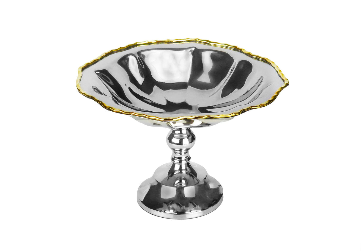 Centerpiece Footed Bowl-Stainless Steel With Gold Border