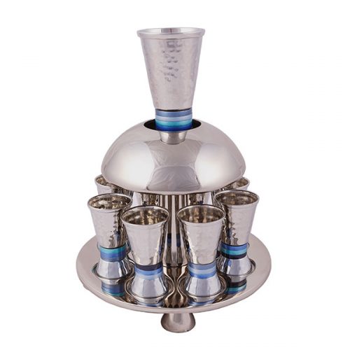 Yair Emanuel:Wine Fountain Set - Hammered Metal with Blue Rings