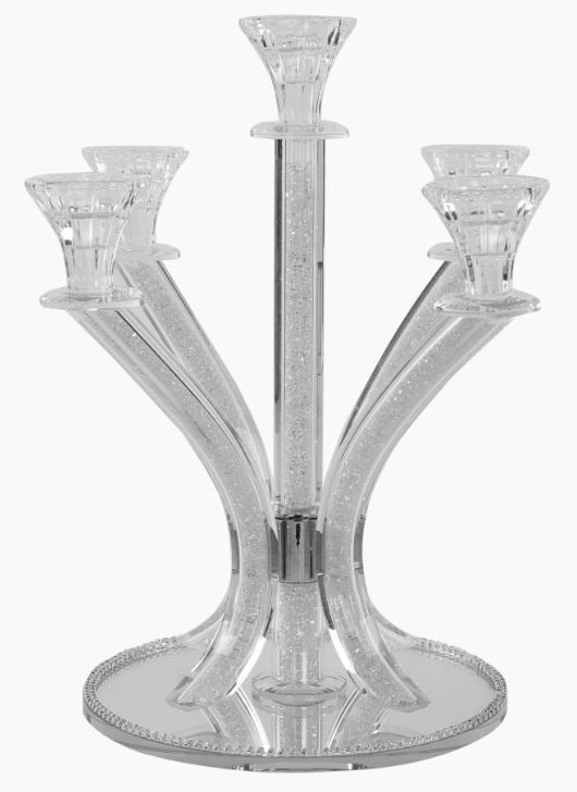 Candelabra-5 Branches--Curved -Crystal With Crushed Glass 35.5cm