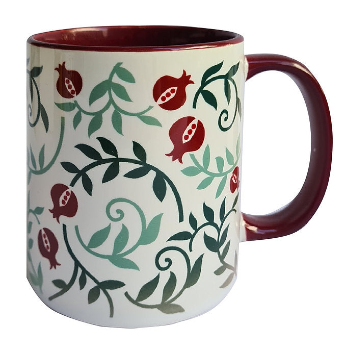 Dorit Judaica: Ceramic Decorative Mug-Pomegranate Pattern with Bordeaux Decoration