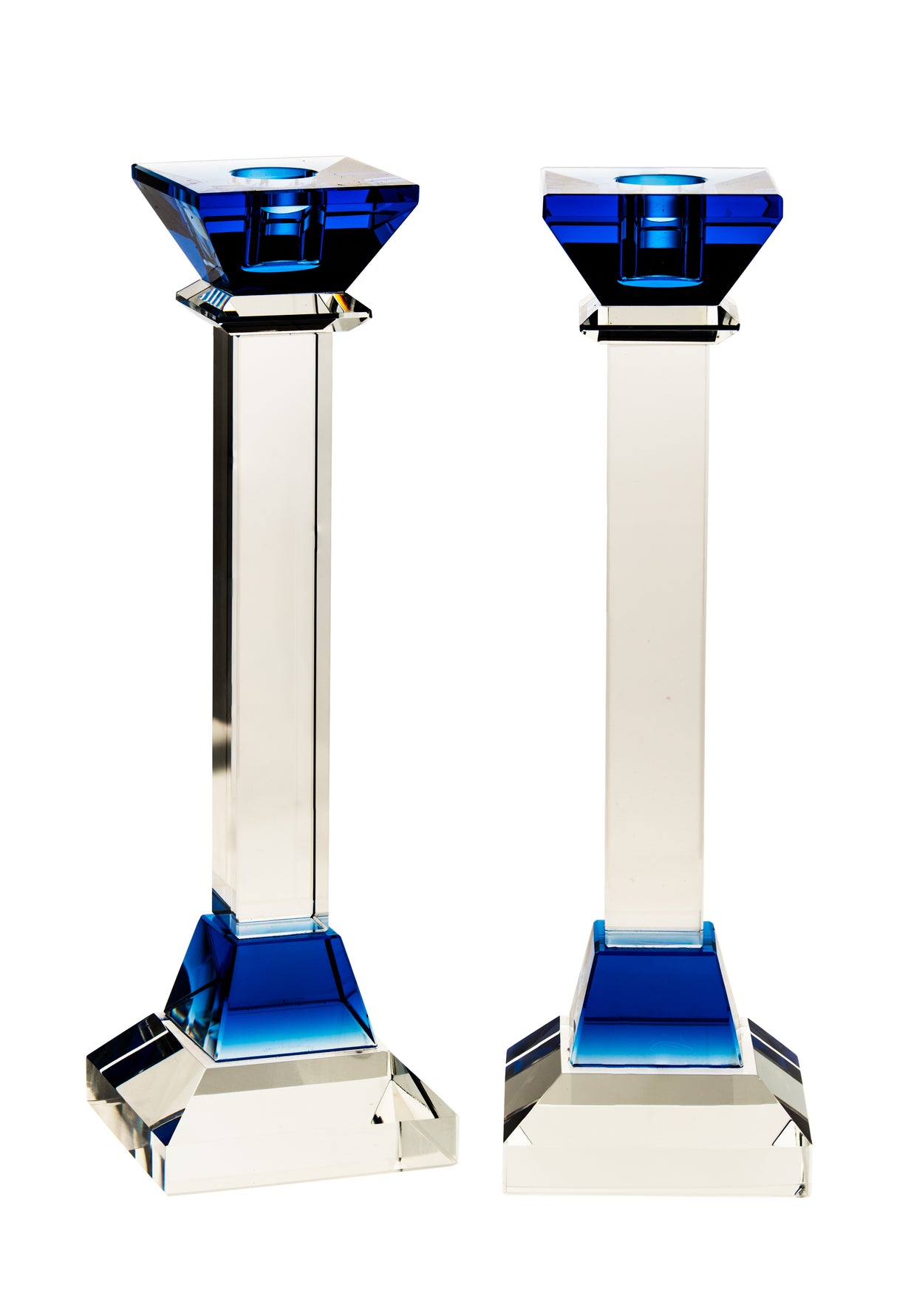 Candlesticks-Crystal with Blue Decoration 25.4cm