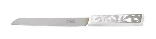 Dorit Judaica: Challah Knife—Silver Flowers Design-Plexiglass Handle