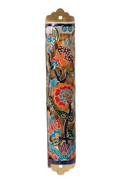 Yair Emanuel:Mezuzah Case -Hand Painted Laser Cut-Multicolour Flower Design